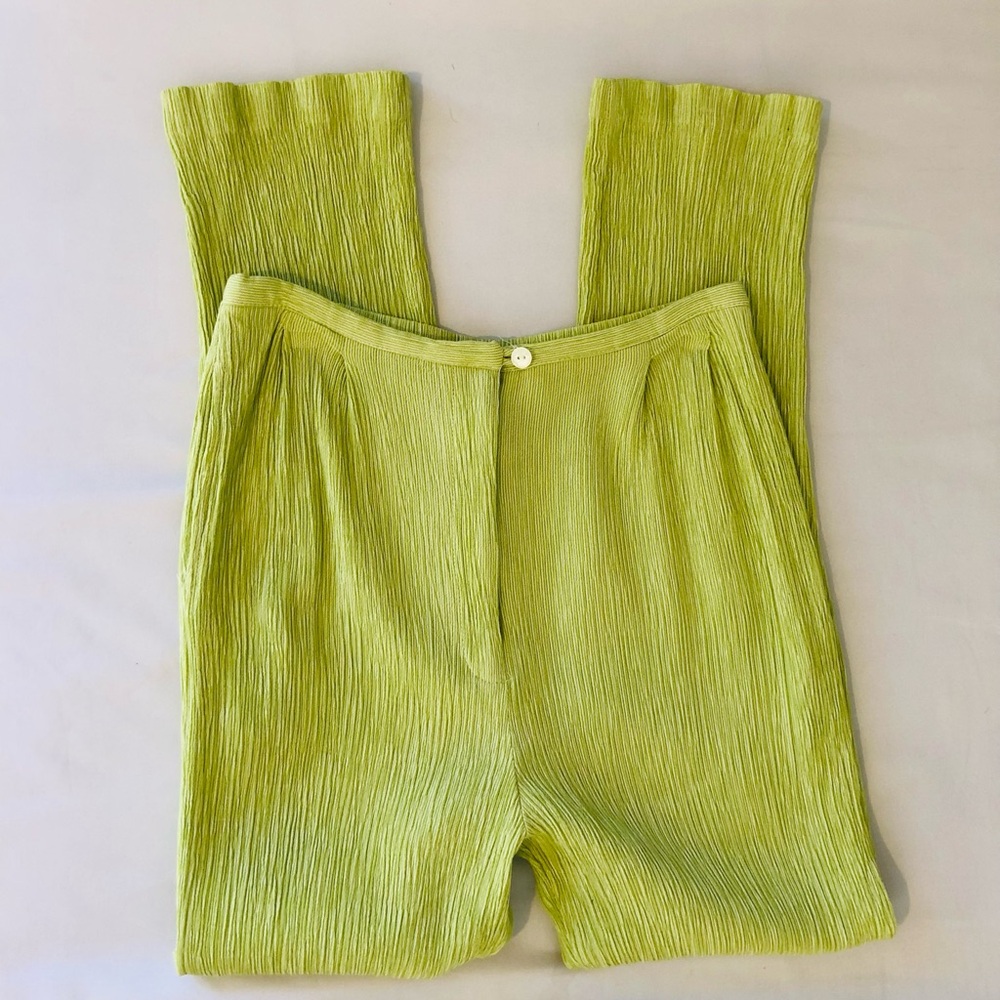 Pleated Chartreuse Wide-Leg Pants